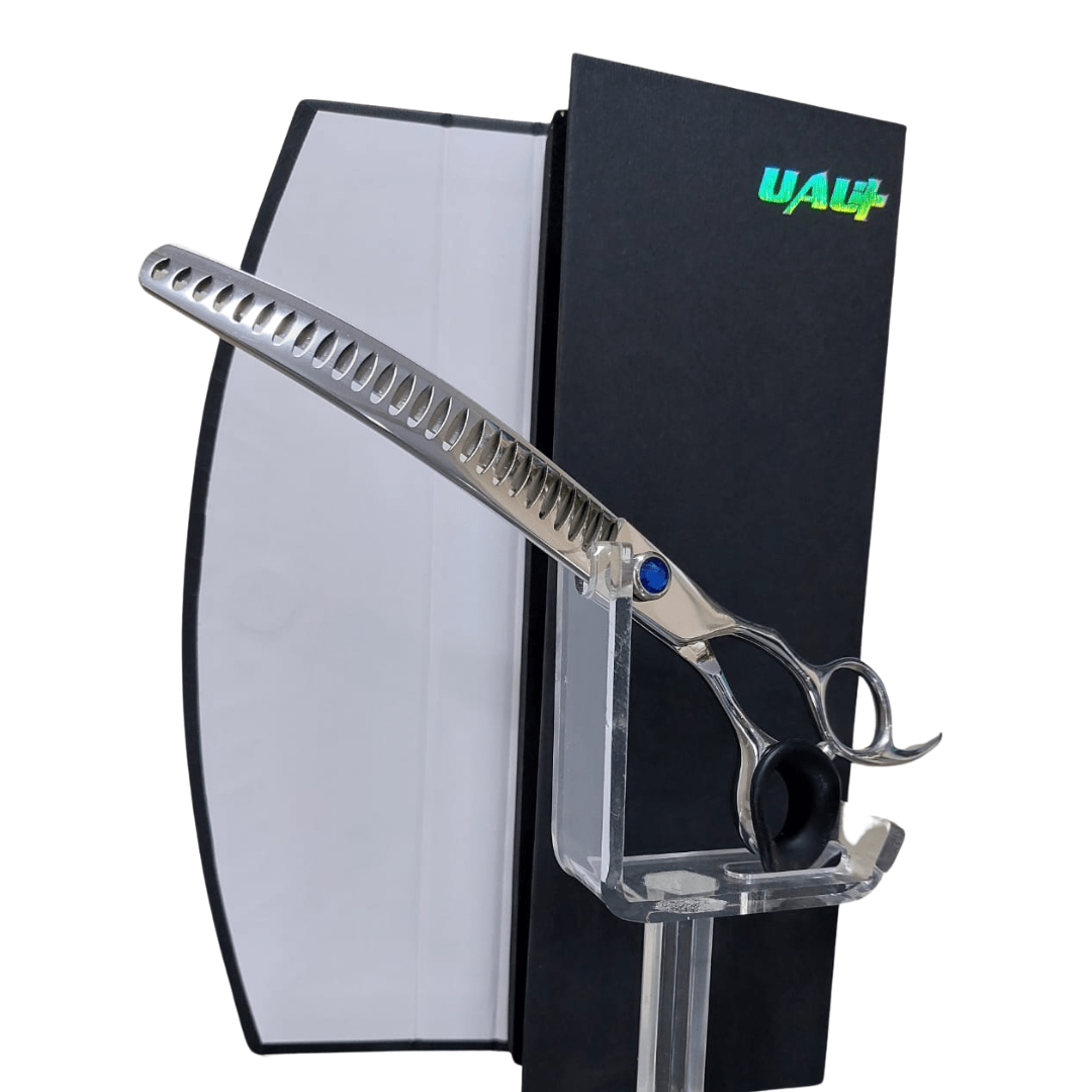TESOURA CURVA TUBARAO 7.5 PRATA C/PEDRA AZUL BP01C-CT 7.5 *Item Novo - Imagem 2